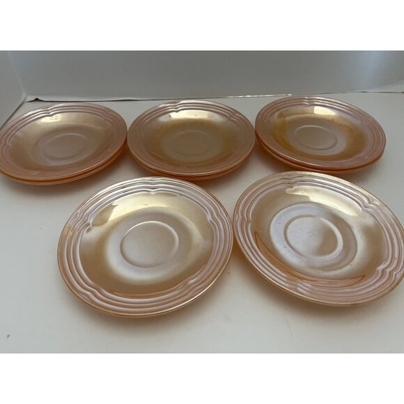 FireKing Peach Luster 3 Band Saucers Vintage Set of 8 - Picture 5 of 6